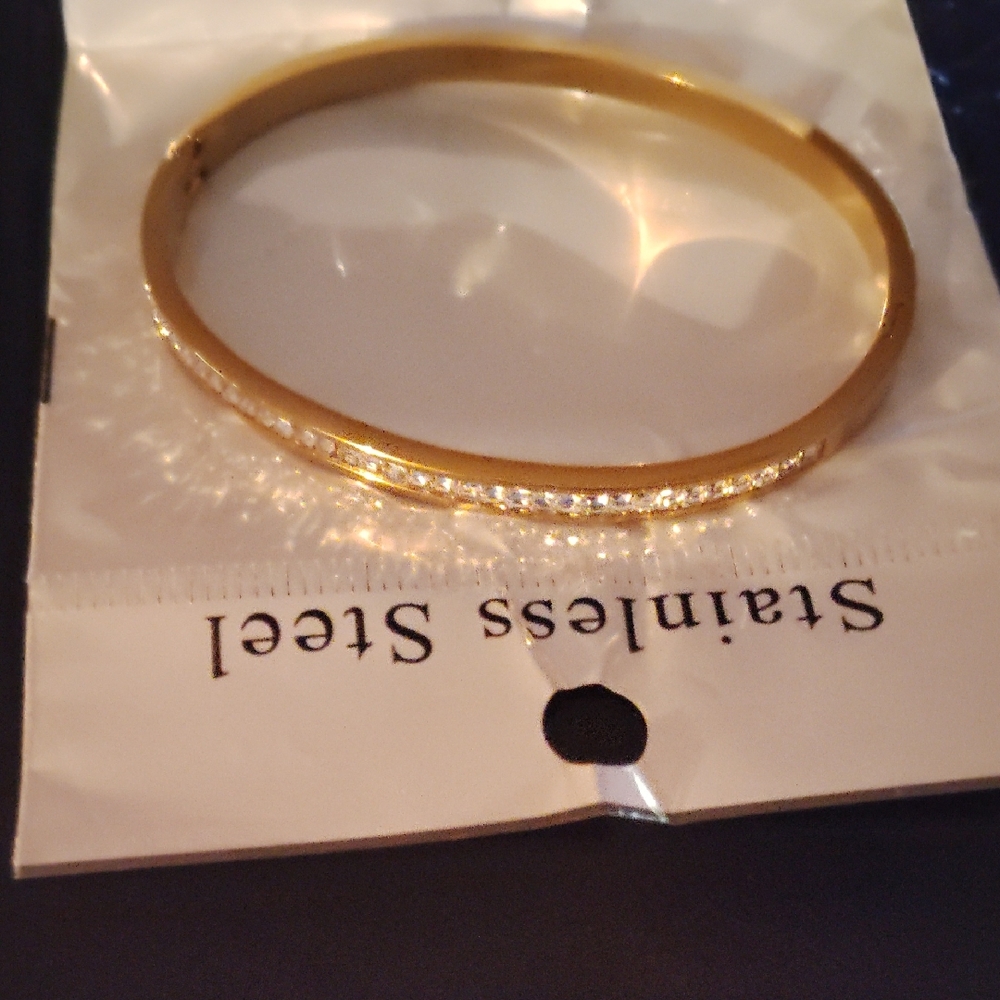 Elegant Gold Bangle with CZs Stainless Steel